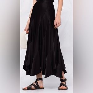 Polo Ralph Lauren Black Satin Handkerchief Hem Maxi Skirt Size 0